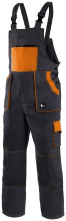 LUXY ROBIN monterkové kalhoty s laclem - černo-oranžové