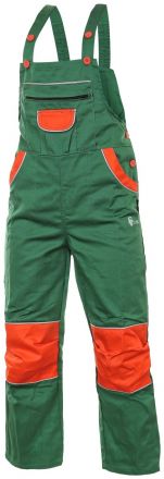 PINOCCHIO zeleno/oranžové dětské kalhoty s náprsenkou