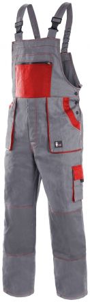LUXY ROBIN monterkové kalhoty s laclem - šedo-červené
