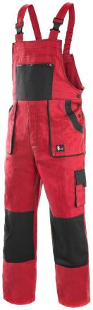 LUXY ROBIN monterkové kalhoty s laclem - červeno-černé