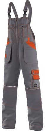 ORION KRYŠTOF Montérkové kalhoty s laclem a náprsenkou - šedo-oranžové