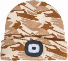 DEEL zimní čepice s LED lampou béžová camouflage