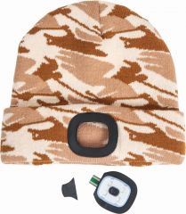 DEEL zimní čepice s LED lampou béžová camouflage
